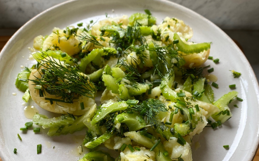 Crushed Baby Potatoes with Celery, Dill & Capers