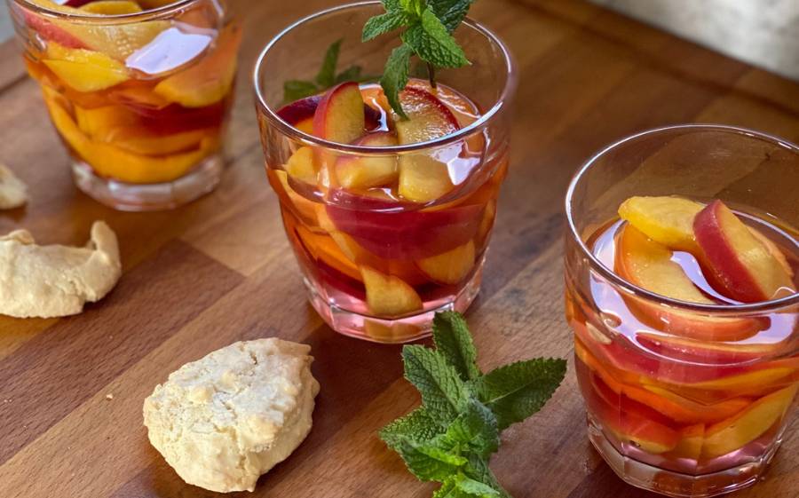 Sparkling Peaches with Homemade Amaretti