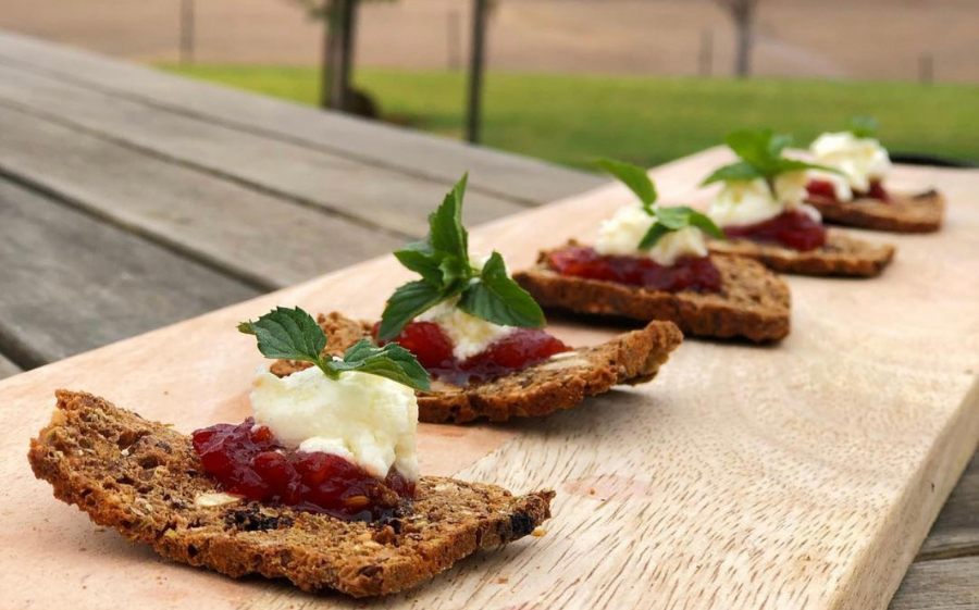 Red Pepper & Chilli Jam with Goats Cheese Canapé