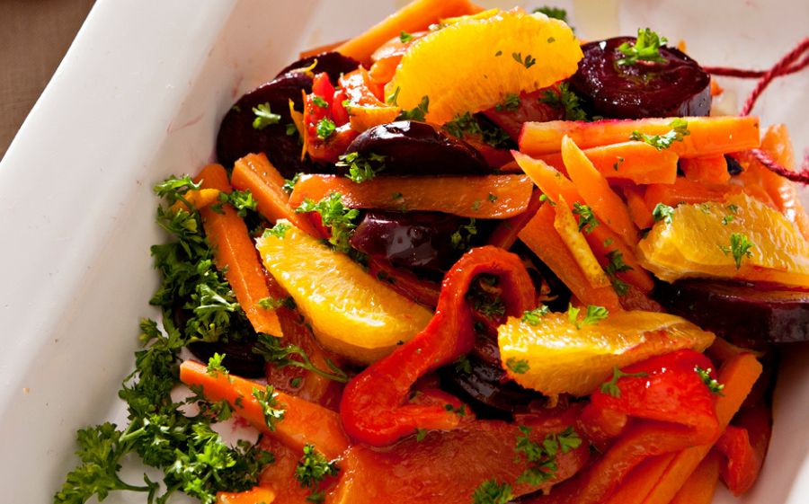 Beetroot Salad with Roasted Capsicum & Carrot and Mustard Orange Dressing