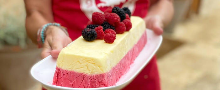 Frozen Mango & Raspberry Yoghurt Cake