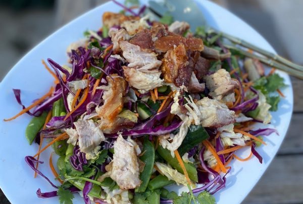 Edamame Crunch Salad with Crispy Pork Belly