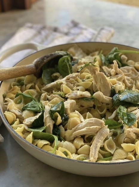 Chicken, lemon and pea pasta dinner recipe