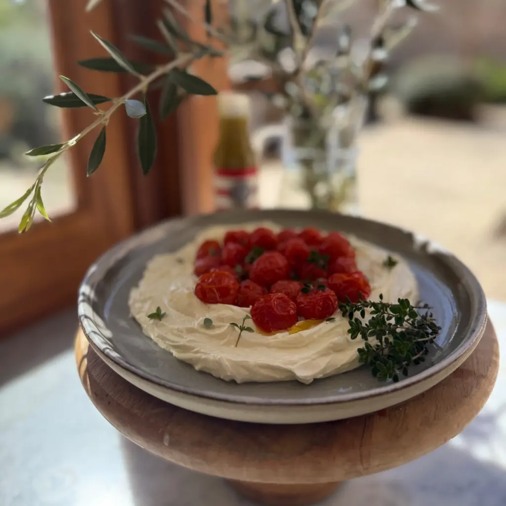 Blistered Tomatoes with Whipped Feta and Poppyseed Dressing